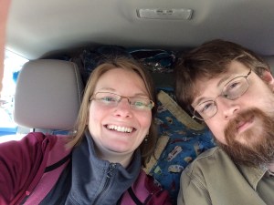 us in our very packed-down Corrolla, starting out